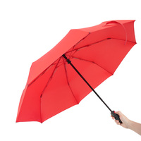 Parapluie compact à ouverture et fermeture automatiques, en tissu haute densité, avec poignée antidérapante, 23 pouces, pliable en trois sections, avec 8 baleines en fibre de verre rouges