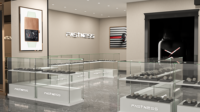 Vitrine de présentation double niveau en verre pour montres, base blanche, armoire en verre trempé à deux niveaux pour la vente au détail