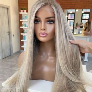 Peluca <span class=keywords><strong>de</strong></span> <span class=keywords><strong>Cabello</strong></span> Humano Liso Ombre Rubio Ceniza con Encaje Frontal 13x4, Sin Pegamento, Línea <span class=keywords><strong>de</strong></span> <span class=keywords><strong>Cabello</strong></span> Natural Pre-Arrancada, <span class=keywords><strong>Cabello</strong></span> Virgen <span class=keywords><strong>para</strong></span> Mujer - Product Image 5