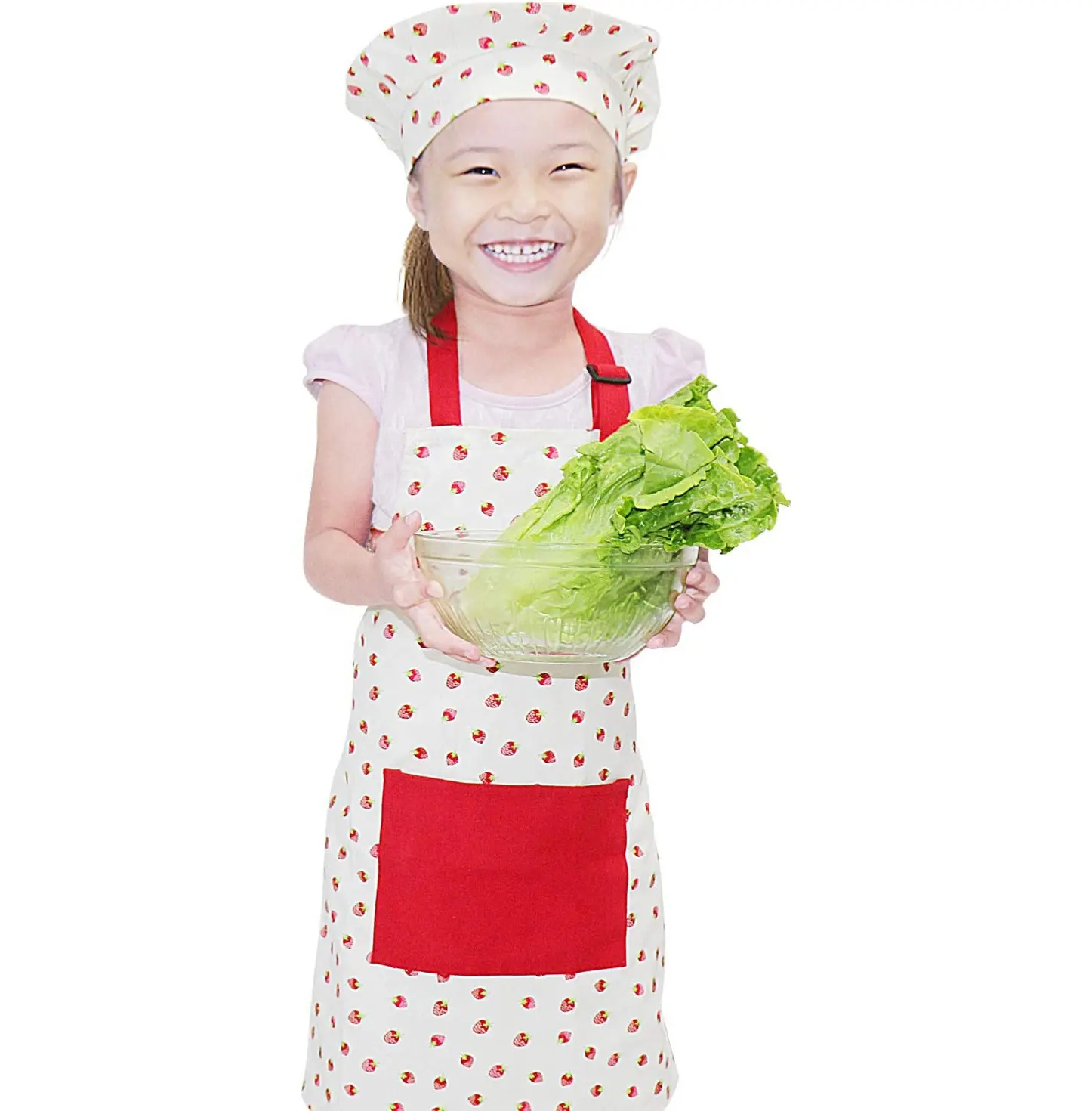 Stroberi Merah Peralatan Masak Anak-anak, Peralatan Masak Tekstil Set Memasak Dapur Melindungi Memanggang Celemek Koki Topi dan Lengan