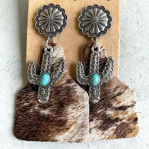 Boucles d'oreilles vintage en forme de Cactus occidentaux, bijoux avec motifs d'animaux