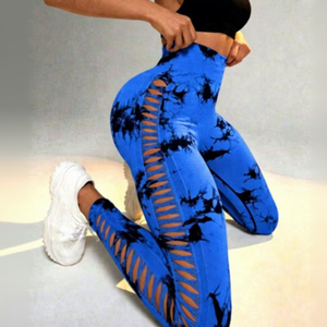 Leggings de yoga taille haute pour femmes, couleur dégradée, ajourés, longueur intégrale, sans couture, extensibles dans les quatre sens, pantalon de fitness - Product Image 4