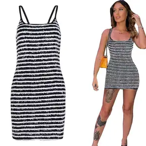 summer ladies casual lounge wear slip prom dresses women zebra knitted mini cozy fuzzy famous dress 2023 wholesale clothing