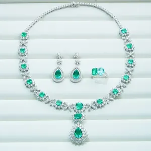 Starsgem Fine Jewelry Sets 14K Gold Luxury Lab Grown Emerald Gemstone And Moissanite Diamonds Necklace Earrings Rings Set Gift