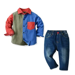 boys formal sets corduroy shirts with jeans for 2-8 years support customize boys party wear