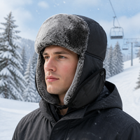 Gorro Ushanka de Invierno con Máscara Facial Desmontable, Orejeras Forradas de Piel Sintética, Correa Ajustable para la Barbilla, Impermeable, Resistente al Viento, Estilo Vintage, Unisex