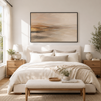 Toile abstraite panoramique minimaliste, paysage côtier beige neutre, texture, décoration murale pour hôtel de luxe, salon