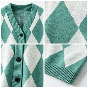 Gilet pull jacquard personnalisé pour <span class=keywords><strong>homme</strong></span>, col en V, boutonné, <span class=keywords><strong>sans</strong></span> manches, tricoté, coupe ample, anti-rétrécissement, collection printemps - Product Image 3