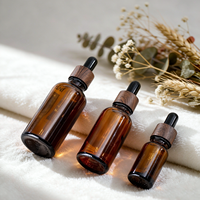 Flacons compte-gouttes en verre ambré anti-UV de 5 ml à 100 ml, vides, avec compte-gouttes en bois foncé pour soins de la peau - Vente en gros