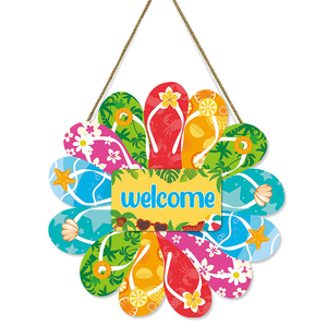 Insegna da appendere a forma di ciabatta estiva, Insegna da appendere in legno per porta con scritta 'Benvenuto', Insegna da appendere per decorazione murale - Product Image 2