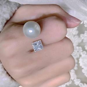 10609 Accessoires de perles DIY, support de bague vide en argent S925, support de bijoux en argent épais tendance avec perle ronde de 10-13 mm - Product Image 1