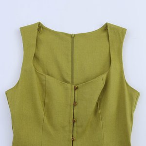 MYST&ZA Vêtements pour Femmes Été 2025 Nouveau Style <span class=keywords><strong>Robe</strong></span> <span class=keywords><strong>Midi</strong></span> en <span class=keywords><strong>Lin</strong></span> Sans Manches à Col Carré Tendance, Simple et Polyvalente 6962030 - Product Image 3