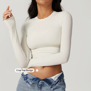 T-shirts de sport pour femmes, coupe ajustée, col rond, manches longues, séchage rapide, respirants, de haute qualité, personnalisés - Product Image 6