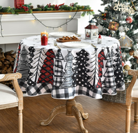 Nappe de Noël Horaldaily en polyester tissé imperméable 52x70 pouces, motif bonhomme de neige et sapins de Noël, rouge, lavable, personnalisable