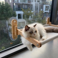 Lit de fenêtre pour chat en bois massif de luxe - Ventouse sans perçage, hamac surélevé pliable pour chats d'intérieur (durable et peu encombrant)