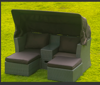 Tumbona Moderna de Ratán, Conjunto de Muebles de Sofá Cama Duradero para Exteriores, Cómoda Tumbona de Mimbre para Jardín y Patio