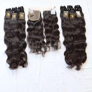 Tissage en lot brésilien naturel ondulé avec Lace Frontal Closure, mèches de cheveux humains avec Swiss Hd Transparent Closure - Product Image 2