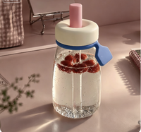 Bouteille d'eau portable en verre avec paille, jolie bouteille à café en verre