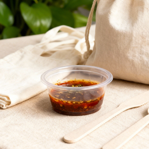 Vaso de plástico transparente desechable de PP con tapa para salsa, porciones de pollo frito, patatas fritas, barbacoa y hot pot, con logo personalizado, de 0.75-5.5 oz - Product Image 1