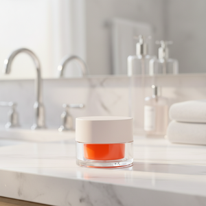 Pot en plastique acrylique Dalica Packaging avec couvercle blanc et intérieur orange, couleur et logo personnalisés, design moderne et <span class=keywords><strong>minimaliste</strong></span> pour cosmétiques - Product Image 2
