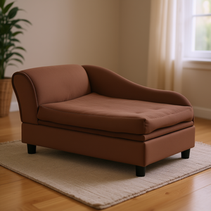 Cama para mascotas de terciopelo marrón rectangular con almacenamiento para gatos y perros pequeños, diseño moderno para la sala de estar. - Product Image 2