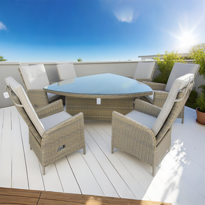 6-delige Outdoor Rotan Dinerset Met Verstelbare Ligstoelen Met Hoge Rugleuning En Unieke Glazen Tafel, Aangepaste Stijlen - Product Image 3