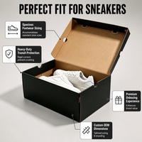 Boîte à chaussures pliable noire avec logo personnalisé, en carton ondulé recyclé, pour emballage de baskets, rangement de chaussures, boîte cadeau, vente en gros