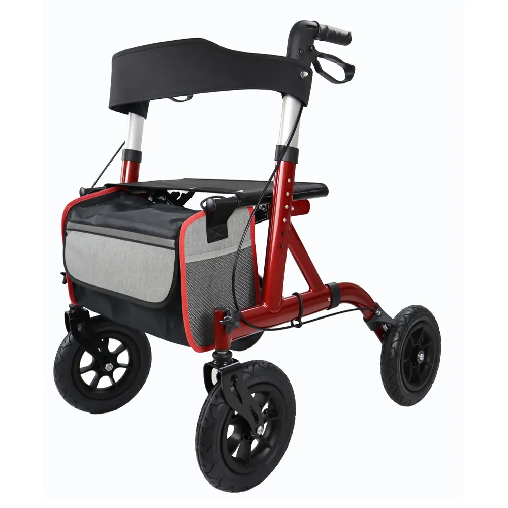 Andador compacto todoterreno con asiento, ruedas delanteras de goma de 10 pulgadas, diseño plegable compacto para personas mayores, andador todoterreno