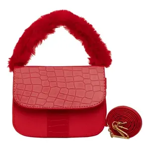 Sac bandoulière Fana rouge en cuir PU motif alligator avec chaîne décorative, style vintage, pour femme - Product Image 3