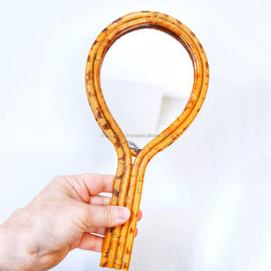 Espejo cosmético de mano de estilo bohemio de ratán natural vintage al por mayor, acabado en bronce, características personalizadas - Product Image 4