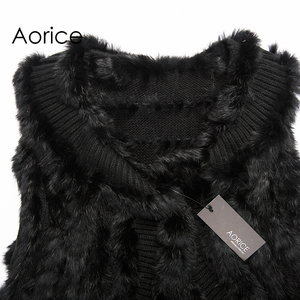 VT7016 Nouveau <span class=keywords><strong>Gilet</strong></span> Tricoté <span class=keywords><strong>Sans</strong></span> Manches pour <span class=keywords><strong>Femme</strong></span> avec Vraie Fourrure de <span class=keywords><strong>Lapin</strong></span> Noir - Product Image 4