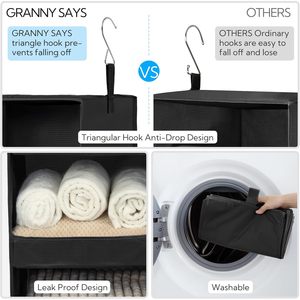 Organisateur de placard suspendu à 3 étagères, noir, pliable, en tissu rectangulaire, pour le rangement des vêtements, utilisation en chambre, type crochet - Product Image 6