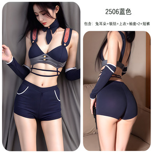 Ensemble de lingerie Police Fantasy Roleplay: uniforme d'officier sexy avec oreilles de lapin et esthétique tuteur, jeu parfait pour séduire - Product Image 6