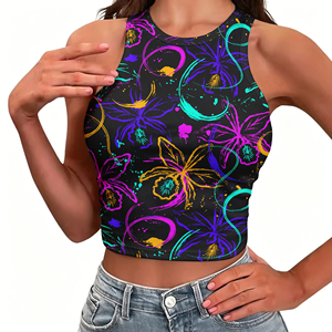 Top Corto con Estampado Floral Personalizado al por Mayor, Top sin Mangas <span class=keywords><strong>de</strong></span> Spandex <span class=keywords><strong>de</strong></span> Alta Calidad para Mujer - Product Image 6