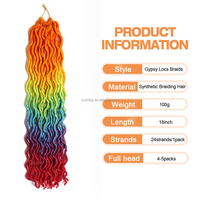 Perruque de cheveux synthétiques pour femmes, 18 pouces, 100g, mèches de cheveux synthétiques, faux locs gypsies, tresses torsadées, crochet, cheveux bouclés naturels, papillon
