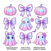 Transferts DTF fantômes mignons et effrayants prêts à poser, transfert thermique citrouille pastel pour Halloween pour T-shirts et sweats à capuche