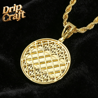 Pendentif Hip Hop Grand Disque Rond, Pendentif Dernière Cène en Cuivre Plaqué Or Véritable avec Zirconium Complet, Unisexe