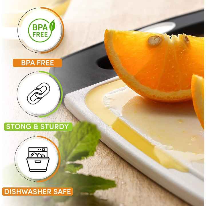 Spring Chef BPA-Free Plastic Cutting Board Set 3-Chopping Boards Juice Grooves Easy Grip Handles Dishwasher Safe Black for