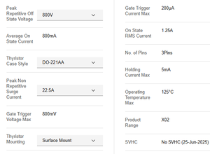 Componente Electrónico Tiristor TAIYAN 3-SMB de Conexión Plana X0202NUF con Temperatura de Funcionamiento de 125 °C y Corriente RMS en Estado Encendido de 1.25A - Product Image 6