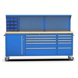 Caja de herramientas OEM de acero de <span class=keywords><strong>84</strong></span> pulgadas con 10 cajones Ruedas resistentes Diseño impermeable y toma de corriente-Carro de acero moderno - Product Image 5