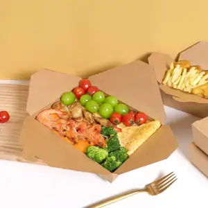 Biodegradable Eco Friendly Take Away Box Kraft Paper Food Box Leak Proof Food Grade Paper Food Containers Customized