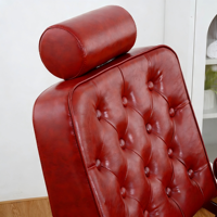 Fauteuil de barbier moderne rouge capitonné |   Fauteuil de Salon Hydraulique Robuste en Cuir avec Tête Inclinable et Rotation à 360 Degrés