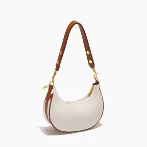 Custom PU Leather Half Moon Shape Fashion Retro White Underarm Bag Women saddle bag Single Shoulder Bag for Lady