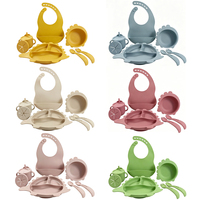 Ensemble de vaisselle pour bébé avec ventouse, assiettes et bols en silicone de qualité alimentaire, bavoir ajustable, cuillère et fourchette en silicone incassables