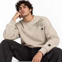 Sweat-shirt personnalisé imprimé toile d'araignée, beige, col rond, coupe oversize, en coton épais, streetwear, vente en gros