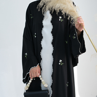 Abaya Cardigan Islamique de Luxe Nida à Broderie Ouverte sur le Devant, Robe Longue Décontractée Florale Respirante et Légère pour Femme Musulmane Modeste