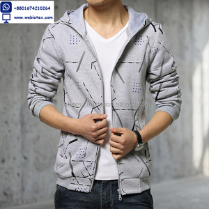 Custom Made Men's Allover Print <b>Grey</b> <b>Zip</b>-<b>Up</b> Knitted Fleece <b>Hoodies</b> Winter Polyester/Cotton Hooded Collar Solid Pattern Design - Product Image 2