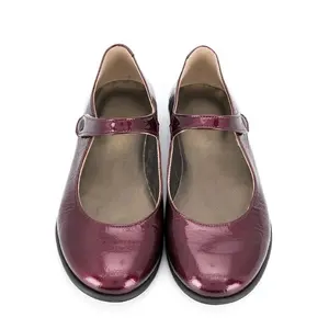 New Style Plum Children Leather Shoes Ankle Strap Ballerinas Flat Sole Big Girls Shoes