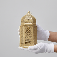 Décorations du Ramadan, lanterne à bougie en métal doré en forme de mosquée, fabrication marocaine artisanale, durable, disponible en 3 tailles pour la maison, les mariages et les événements