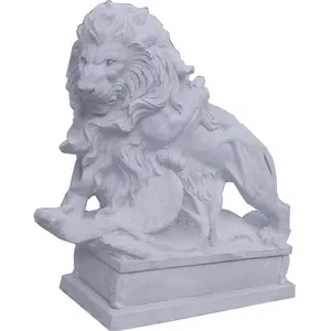 Large size natural white marble stone lion statues outdoor molds for sale